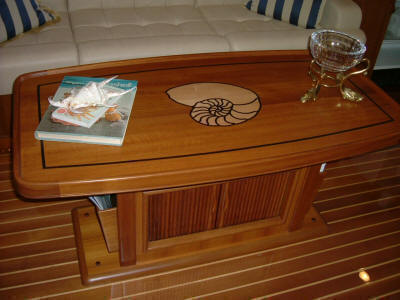 Coffee table inlaid with nautilus design